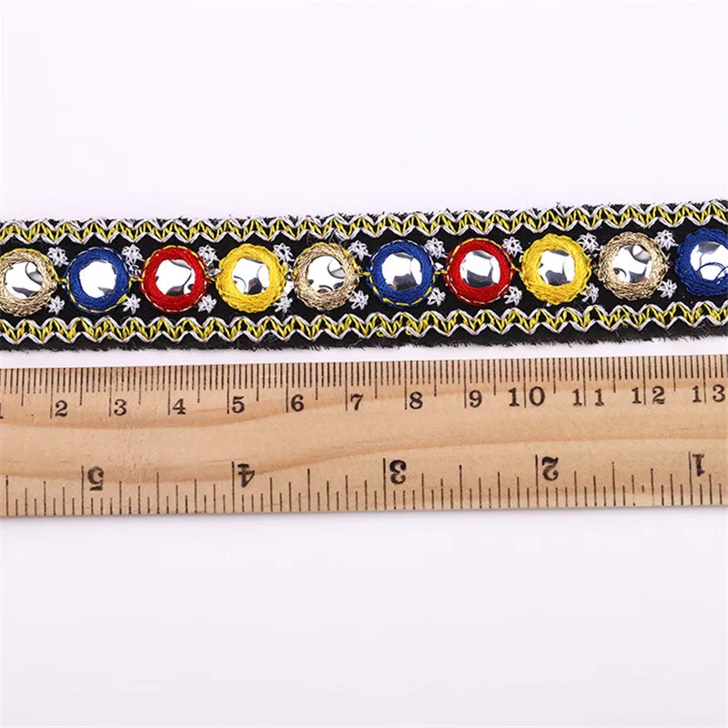 Этническая винтажная вышивка зеркальная кружевная плетеная лента с блестками