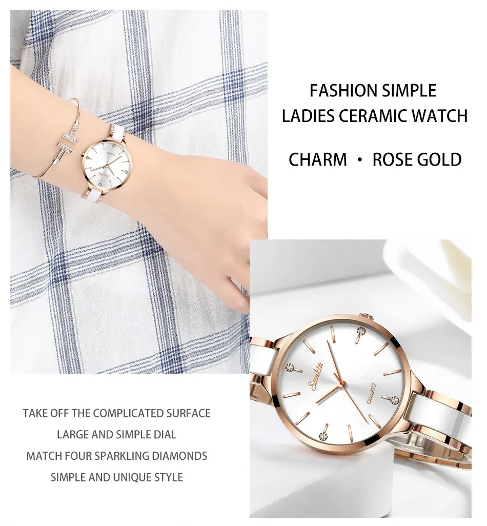 

SUNKTA Women Watch Ceramic Watch Women Simple Diamond Clock Casual Fashion Watch Sport Waterproof Wristwatch Relogio Feminino