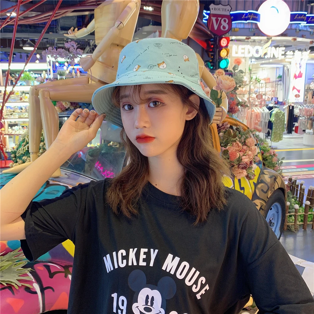 Панама GOUTER Двусторонняя унисекс шапка с принтом Сиба ину жёлтая в стиле хип