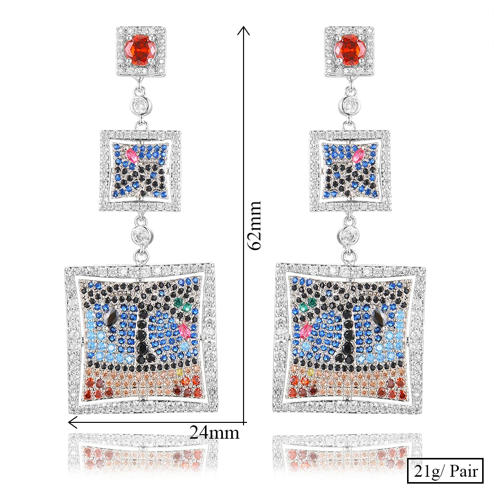 

KellyBola New Luxury Indian Dubai African Nigerian Life Tree Square Drop Earrings for Noble Women Bridal Luxury Wedding Jewelry