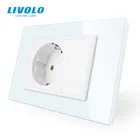 Настенная розетка Livolo с Европейским разъемом, белаячерная стеклянная панель, 110-250 В переменного тока, 16 А, VL-C9C1EU-1112