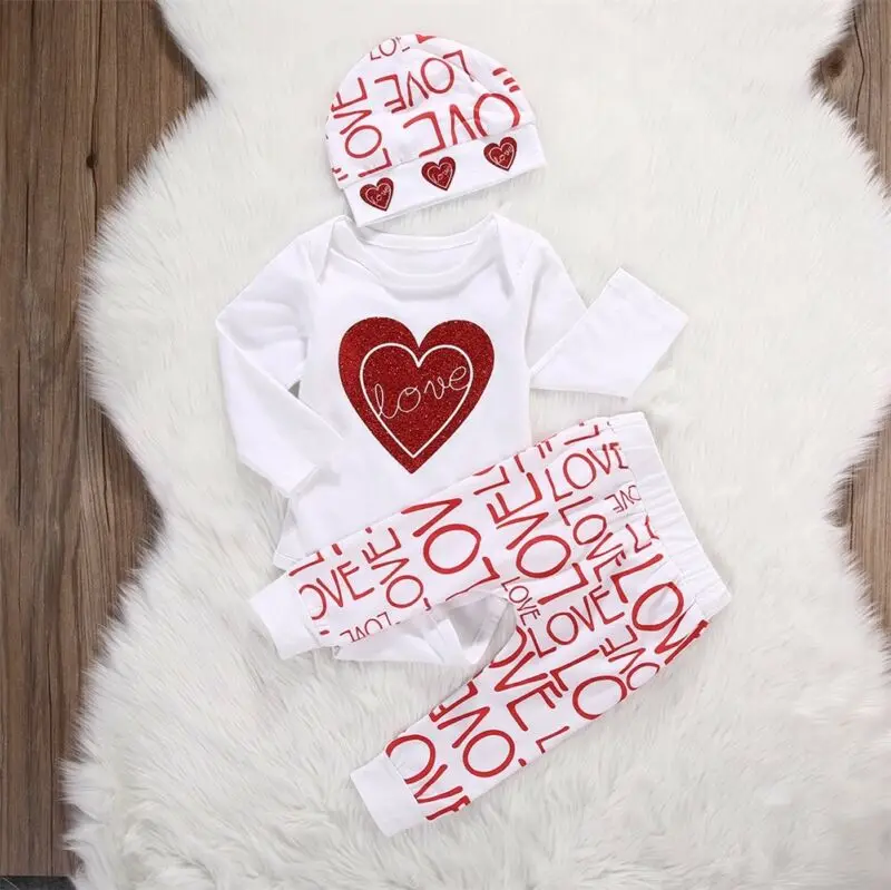 

Newborn Kids Baby Girl Love Heart Romper+Pants 3pcs Outfits Cotton Clothes