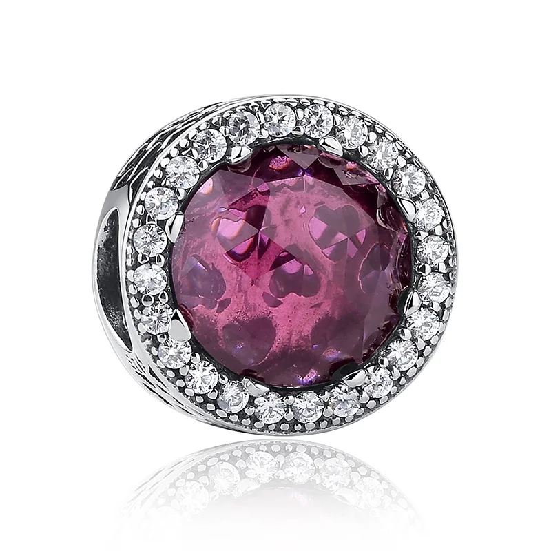 BISAER, 925 пробы, серебро, 925, Сияющие сердца, румяна, розовый, CZ, стеклянные бусины, Очаровательные Подвески, серебро, 925, браслет, ювелирное изделие - Цвет: WEUS098