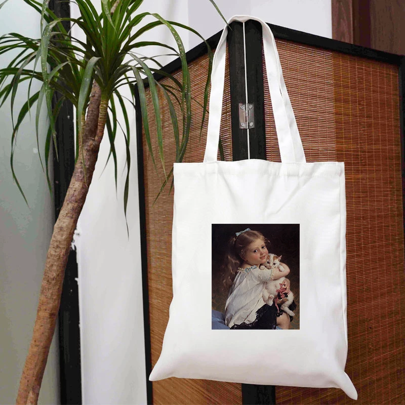 

Oil Painting Cloth Bag Customizable Tote Summer Beach Designer Handbags Shopping Bags Women's Shopper 2021 Canvas Luxury Brands