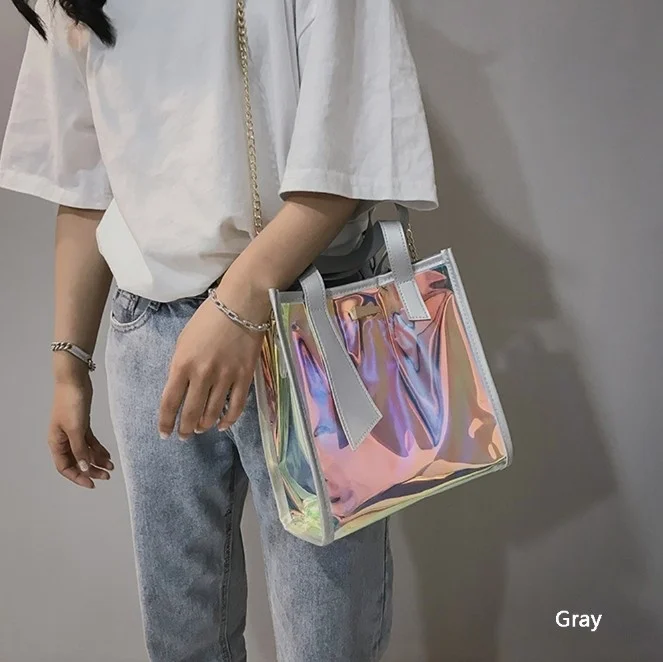 3 вида цветов продукты женская сумка модная через плечо лазерная прозрачная