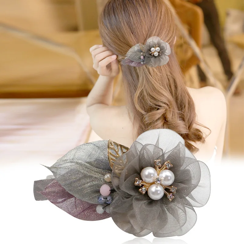 Заколка для волос с цветами женская роскошный зажим из ткани в Корейском стиле