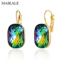 maikale vintage square colorful austrian crystal earrings gold cz rhinestone big stud earrings for women party jewelry