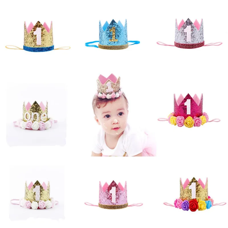Детская шапка для 1 го дня рождения украшение первого розовая Корона S|Украшения