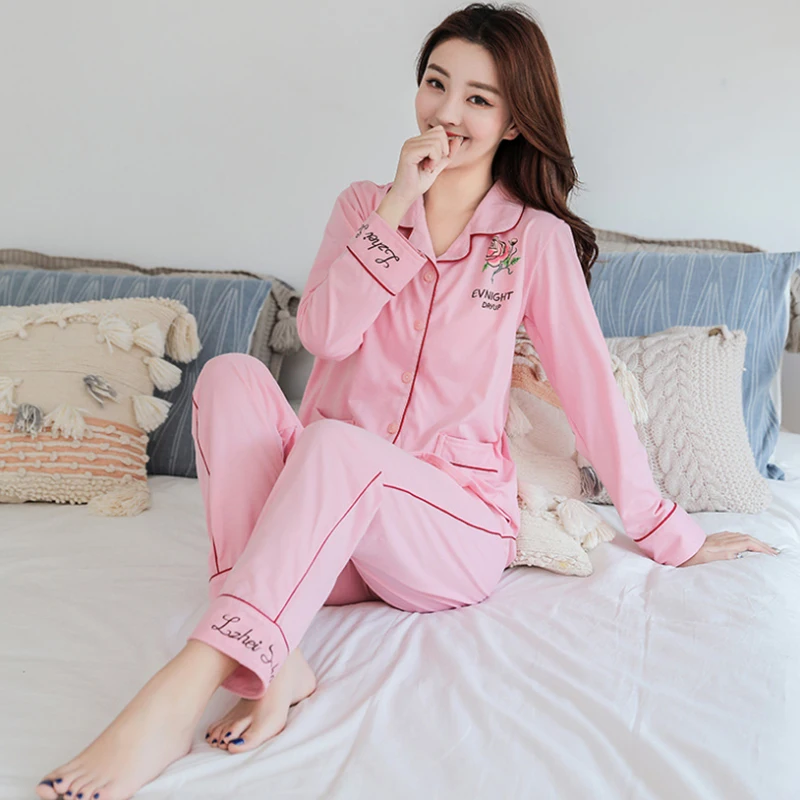 Женский пижамный комплект с длинным рукавом и принтом осень 2021 | Женская одежда