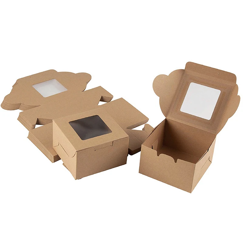 

Egg Yolk Cake Packaging Box Window Kraft Paper Box For Cake Food Packaging JA55