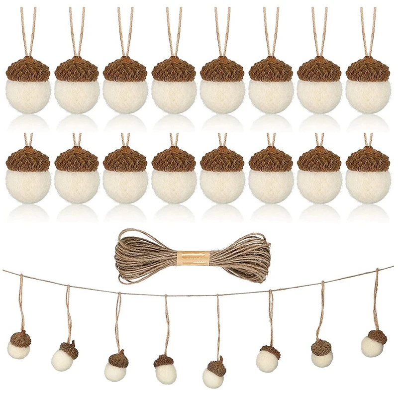 

24 Pieces Felt Acorn Ornaments White Felt Balls Pom Acorn Garland Rustic Farmhouse Acorn Decor with 32.8 Feet Rope