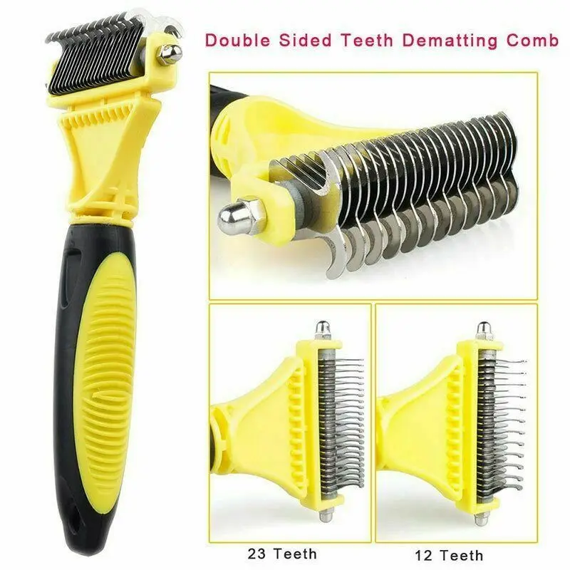 

Pet Hair Brush Tool Knot Remover Dog Cat Shedding Double-Sided Open Trimmer Grooming Shedding Dematting Rake Comb