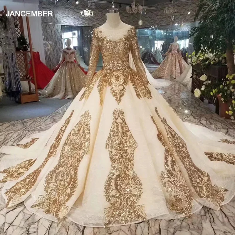 LSS380 Роскошные блестящие вечерние платья с золотыми блестками длинными рукавами