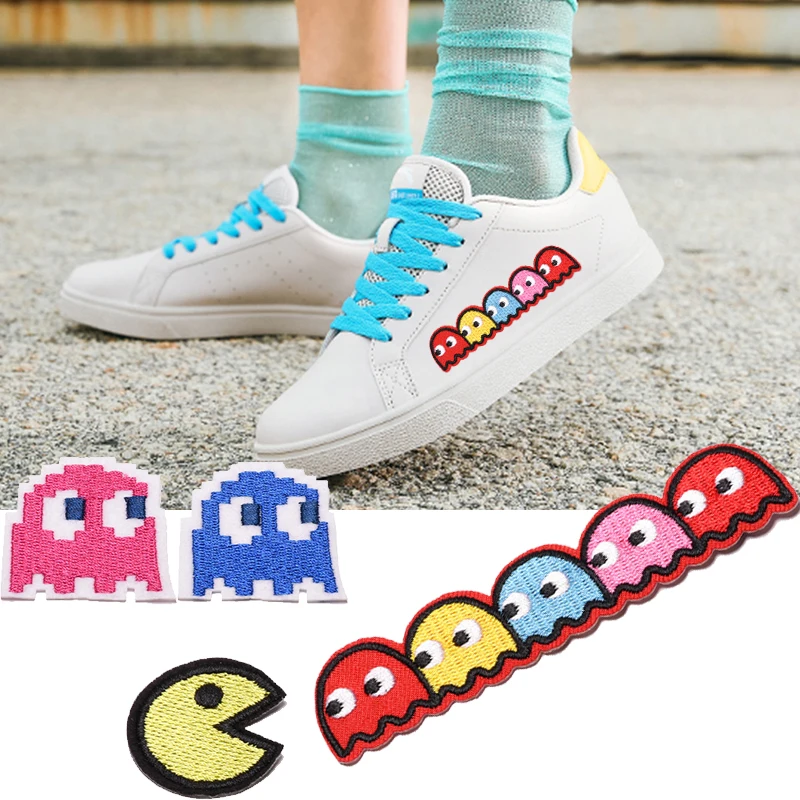

1Pcs Pac-man Embroidered patch iron on patches Cartoon Motif Classic retro game cute style DIY children clothes pants decorative