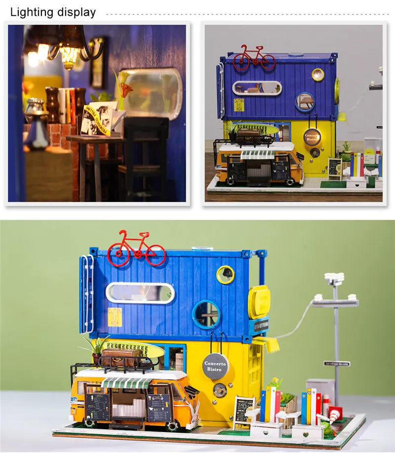 

Diy Doll House wood Catering truck Creative container diy dollshouse for children furniture wooden doll house