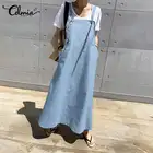 Платье Celmia женское длинное на бретелях, модный винтажный Свободный Повседневный однотонный офисный сарафан без рукавов, 2021