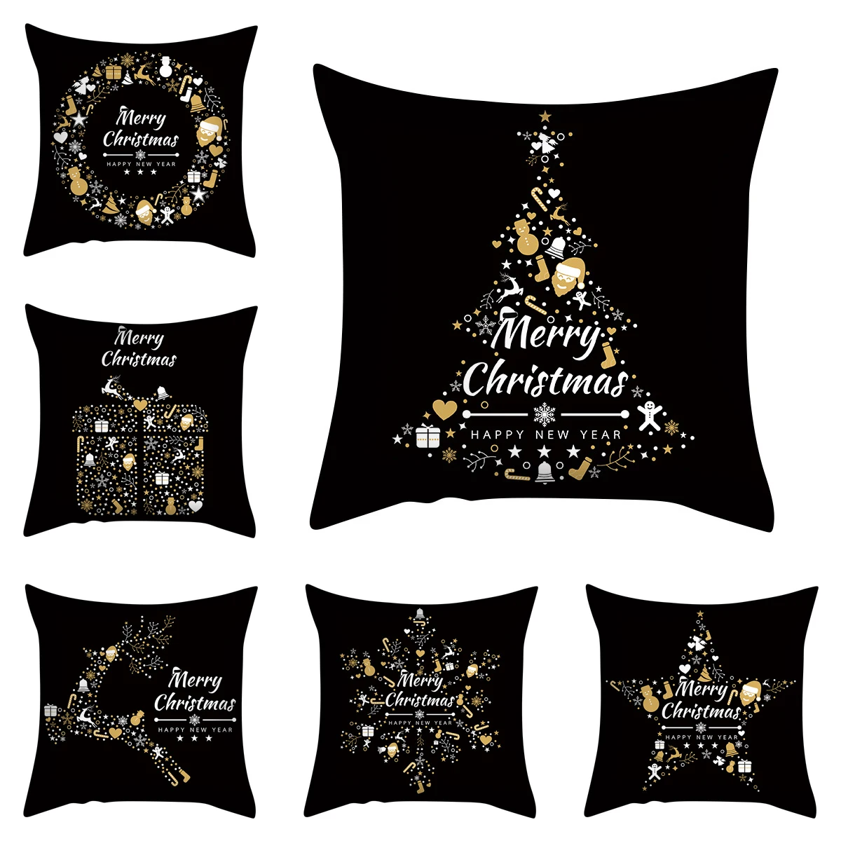 

Merry Christmas Black Throw Pillowcase Home Decorative CartoonCushion Cover For Living Room Happy New Year Pillow Cover 45*45cm