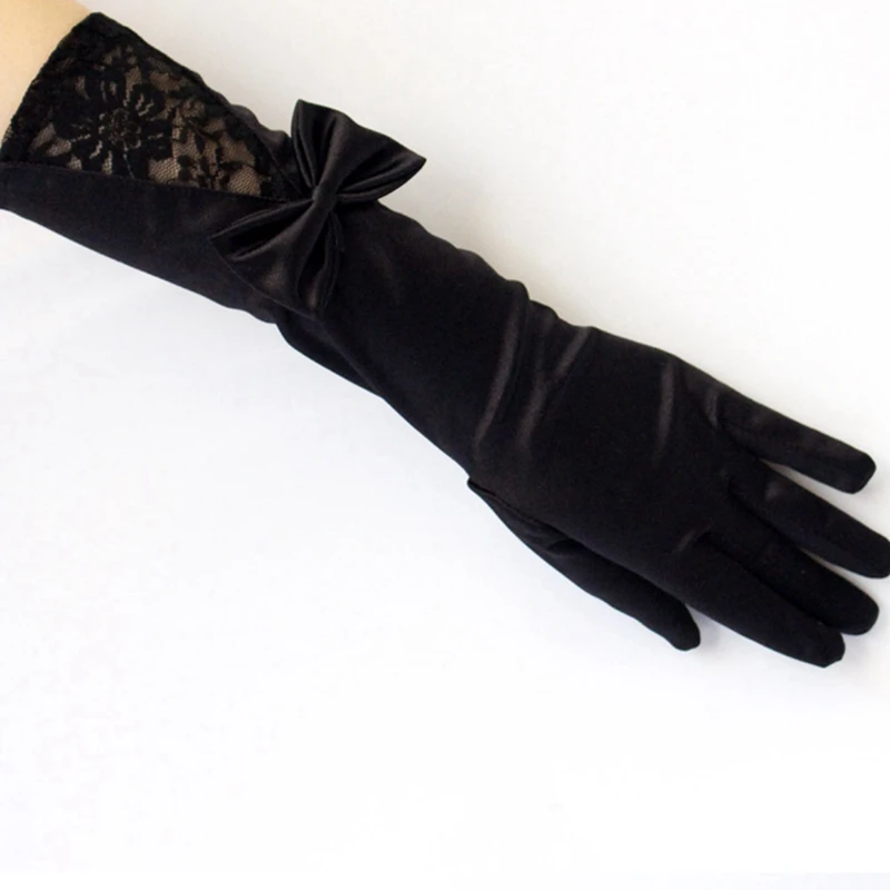

Bow Lace Satin Gloves Dance Performance Etiquette Gloves Satin Gloves Wedding Bridal Gloves
