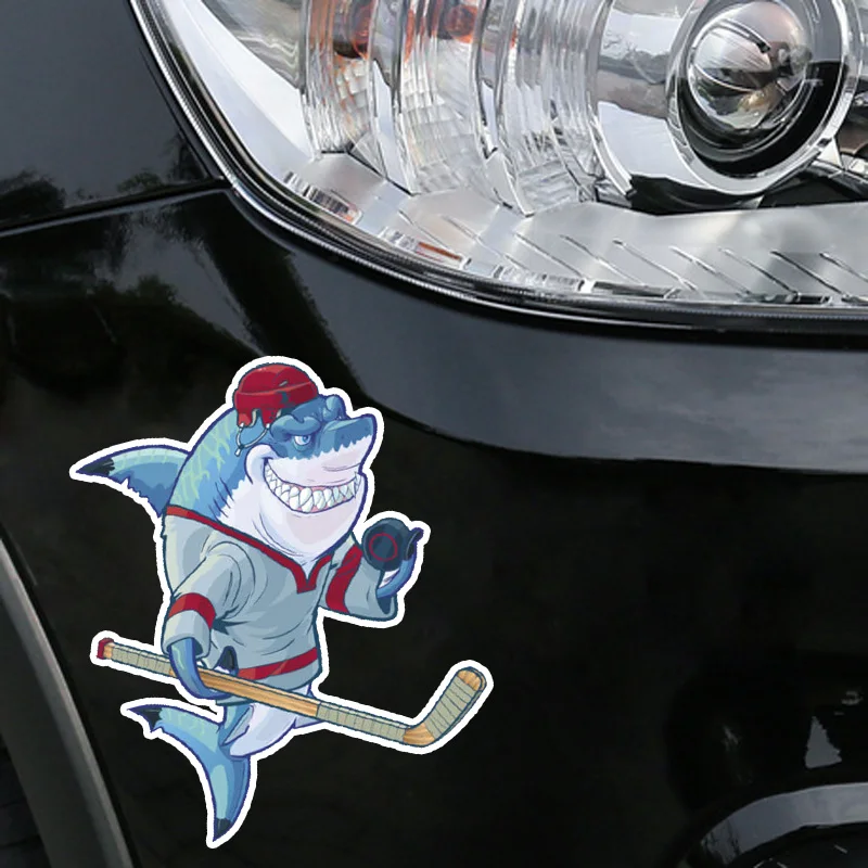 

13.2*16CM Fashionable Cute Hockey Cartoon Shark Color PVC Waterproof Sunscreen Decal Car Decal Decoration