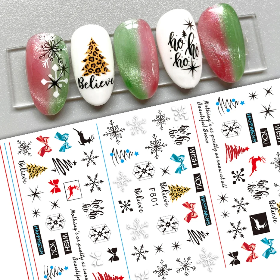 

Merry Christmas 3D Nails Sticker Winter Snowflake Elk Xmas Trees Cartoon Adhesive Sliders Nail Art Accessories Decals BEF797-801