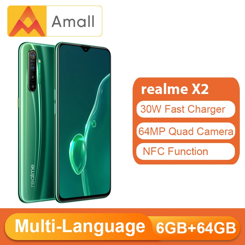 realme X2 6GB 64GBGB Moblie Phone Snapdragon 730G 64MP Quad Camera 6.4'' NFC Cellphone 30W VOOC Fast Charger|Смартфоны| |
