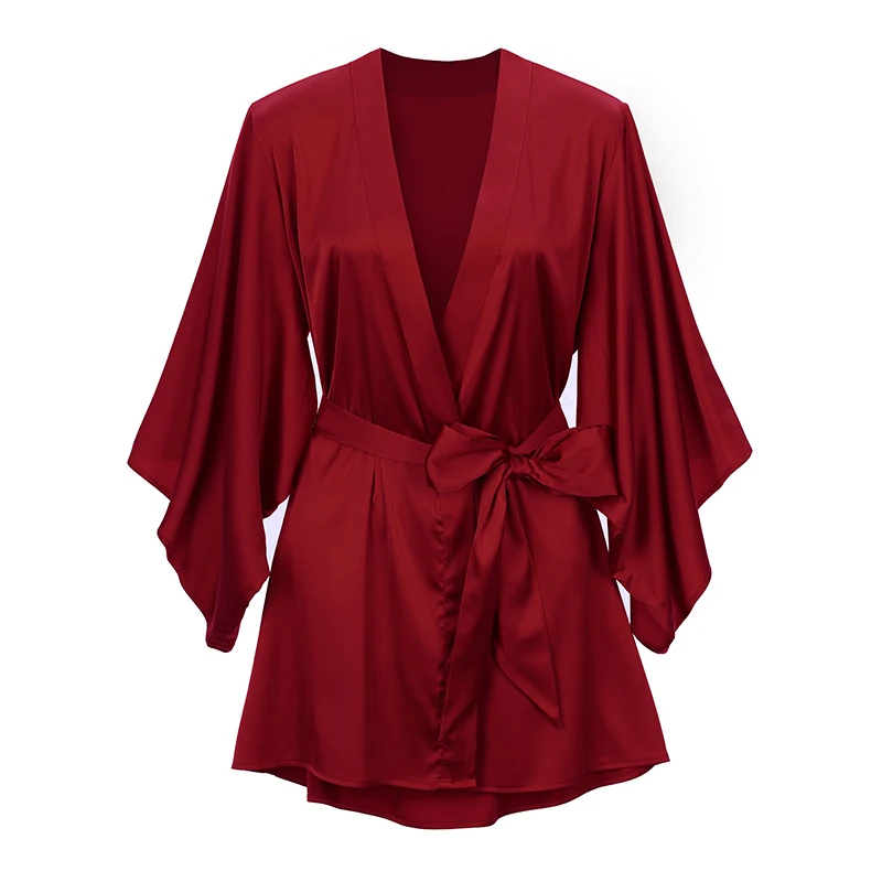 LILYMODA Высокое качество удобные женские из искусственного шелка сексуальное кимоно Ночная рубашка Свадебные вечерние Халаты для невесты - Цвет: Deep Red