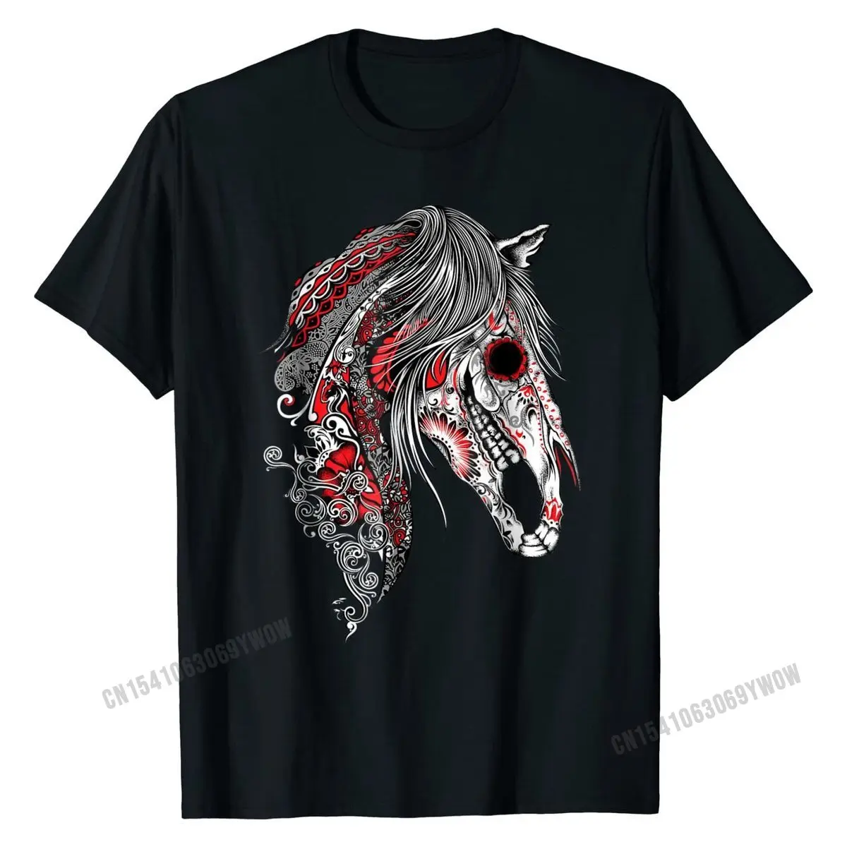 

Cute Sugar Skull Horse Shirt, Day of the Dead T-shirt Man Family Group Tops Tees Cotton Top T-shirts Casual