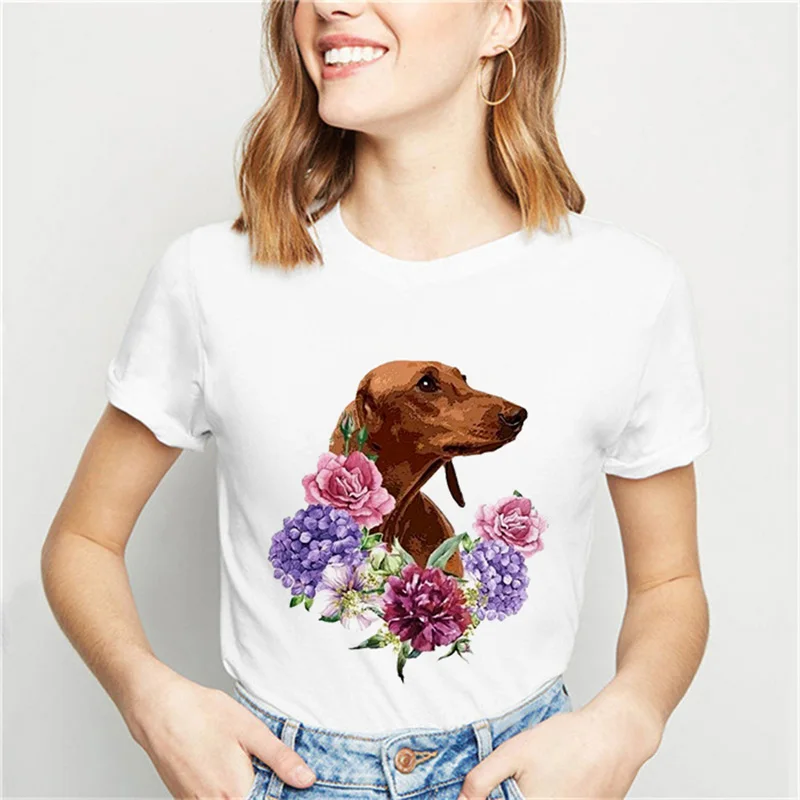 

Cartoon Cute Dog Tshirt Fashion Casual Harajuku Tshirt Female Print Tee Shirt O Neck Tops 2020 Summer Women T-shirt