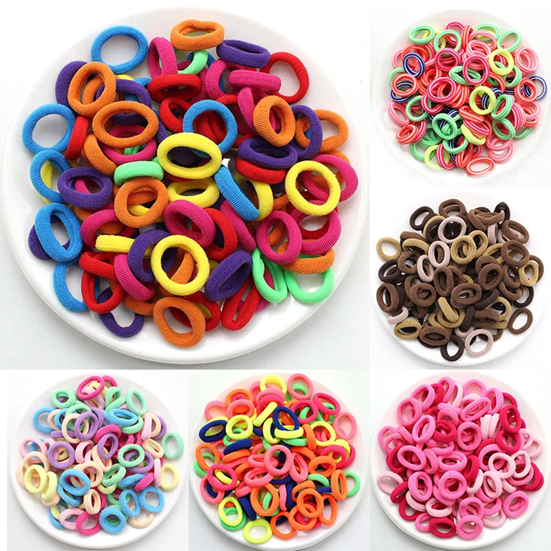 

100 Pcs/lot 2.5CM High-elastic Kids Candy Color Hair Rope Elastic Scrunchie Hair Bands Mini Hair Rings Rubber Band for Girls