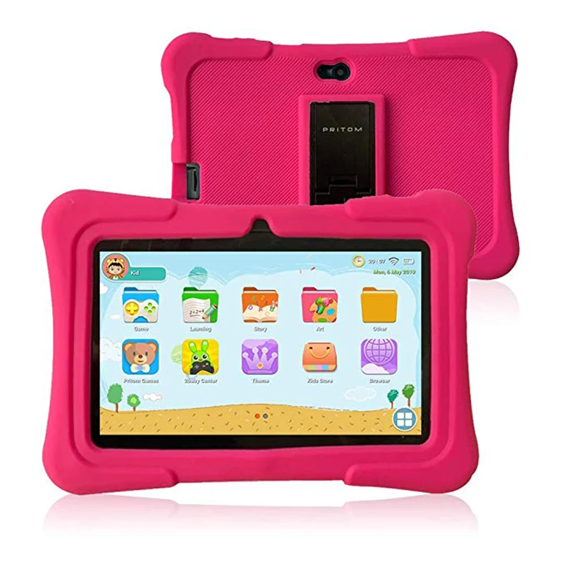 Pink PRITOM K7 7 дюймов Детские Планшеты Android ПК 1 Гб Оперативная память 16 Гб Встроенная память 4 ядра Планшеты Wi-Fi, Bluetooth, Dual Камера с Детские планшеты чехол - Комплект: Pink