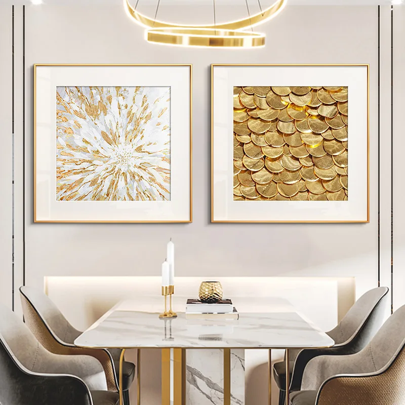 

Abstract Golden Canvas Painting Feather Poster and Print Luxurious Contemporary Art Pictures Wall Art for Living Room Home Decor