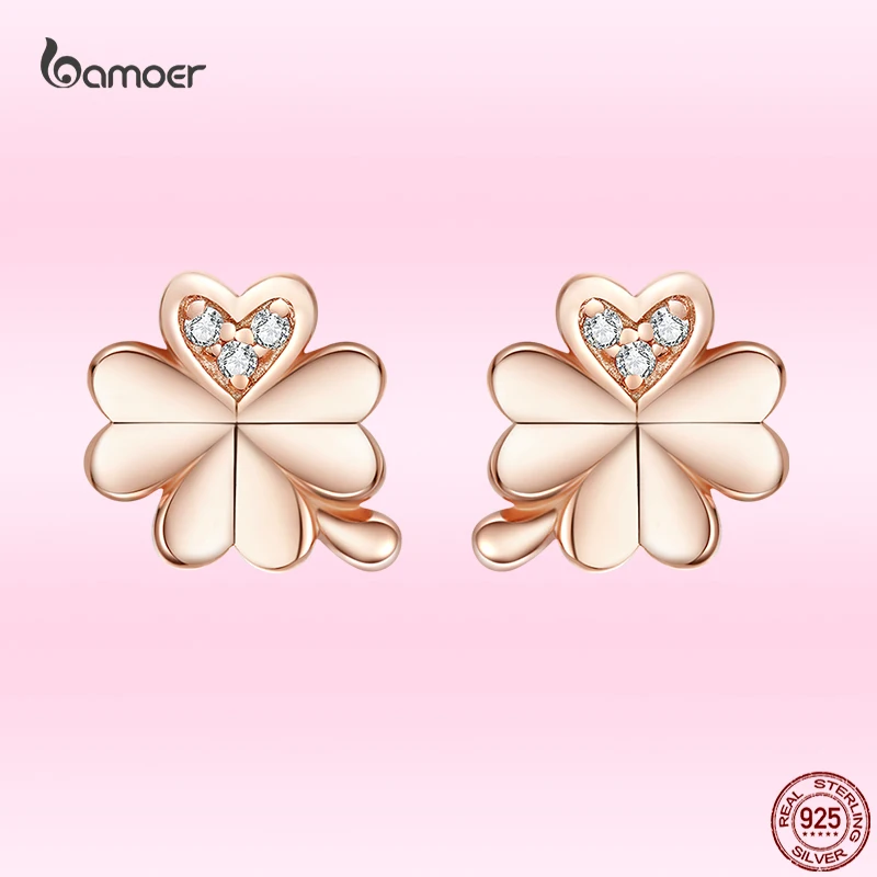 

Bamoer 100% 925 Sterling Silver Fashion Two-Color Heart Shaped Ear Studs for Women Summer Simple Party Jewelry Present for Girl