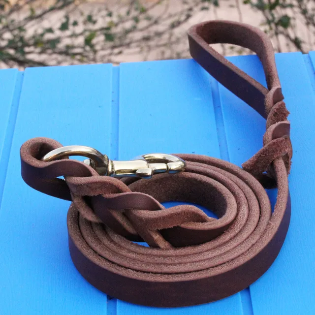 German Shepherd Leather Rope Golden Head Layer with Bovine Pila Large Dog Leash Outdoor Traction Belt Dog Leather Rope Leathers 4