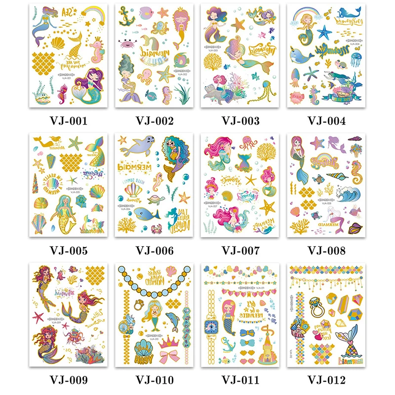 Набор татуировок русалка для детей временная татуировка наклейка тела милая
