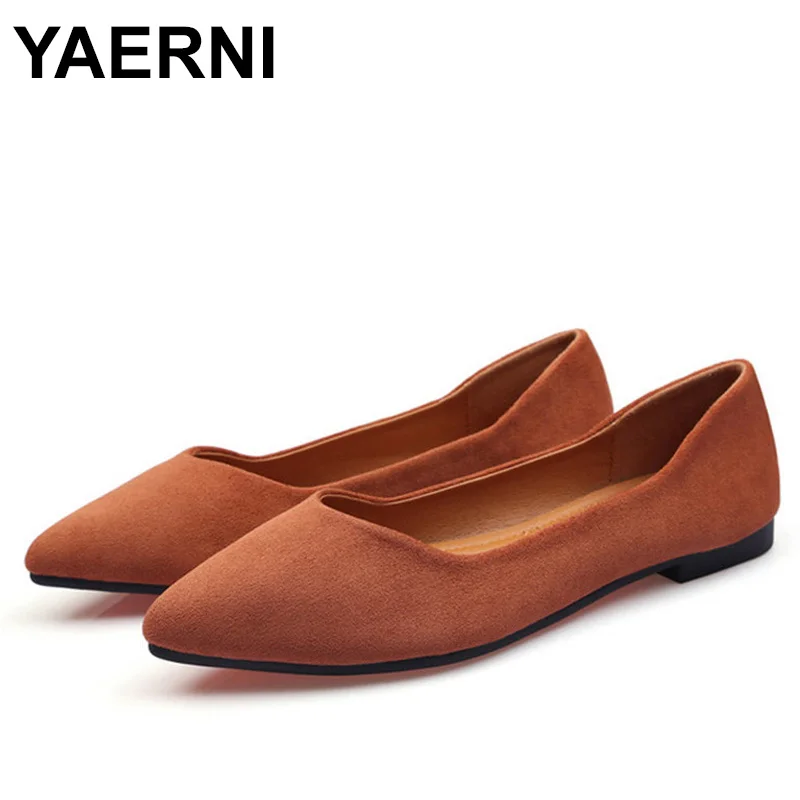 

YAERNISummer black flock pointed toe career women shoes leisure flats soft bottom non-slip moccasins brief solid shallow moccasi