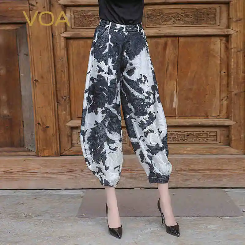 VOA Харадзюку камуфляжные уличные женские шелковые хип-брюки белые черные