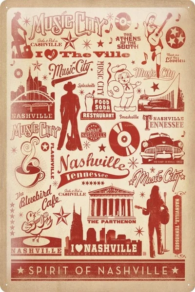 

Металлическая пластина в стиле ретро с изображением настенной арт-метропола дух Нэшвилл музыкальный город жестяной знак размер 12X 8/ 12X 6 дюй...