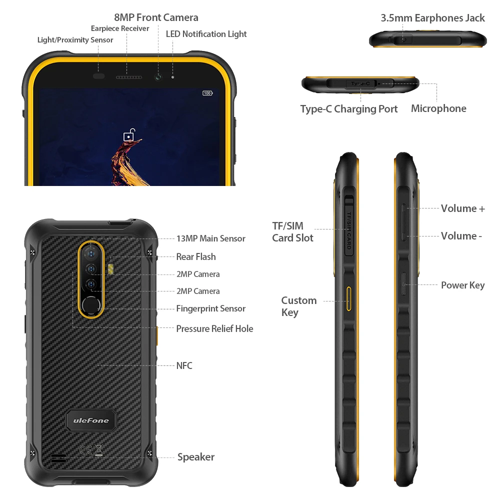 Ulefone Armor X8 Android 10 Rugged Waterproof mobile phone 4GB RAM 64GB ROM 5.7-inch CellPhone Octa-core NFC 4G LTE Smartphone