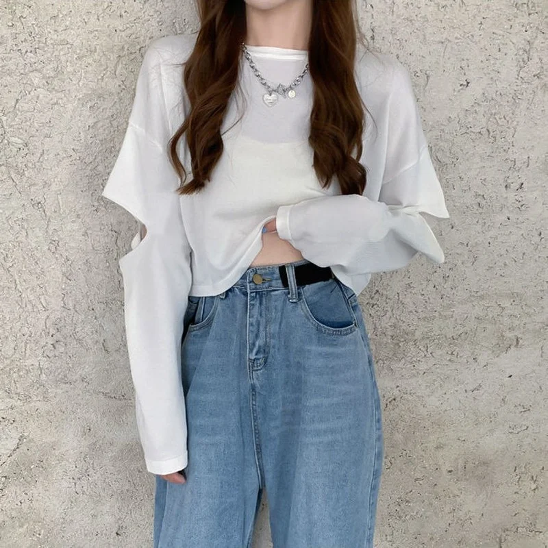 Женские футболки с длинным рукавом модные удобные осенние простые ажурные