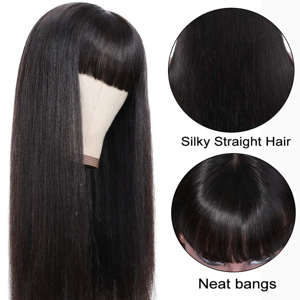 Bliss Straight Bob Wig Human Hair Wigs With Bangs Remy Full Machine Made Cheap For Black Women | Шиньоны и парики