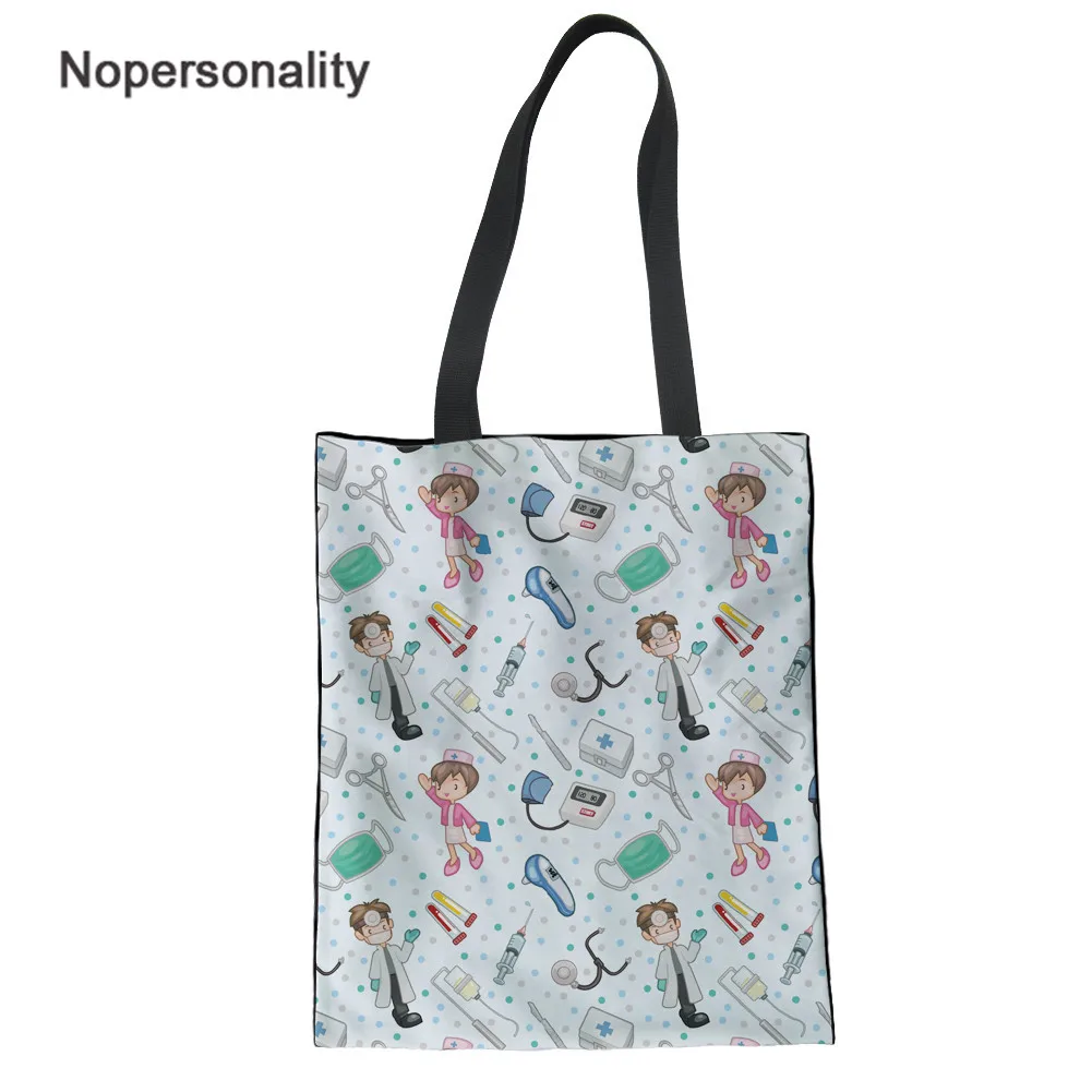 

Nopersonality Woman Linen Shopping Tote Bag Cute Cartoon Nurse 3D Print Reusable Cloth Bag Casual Teen Girl Big Friendly Eco Bag