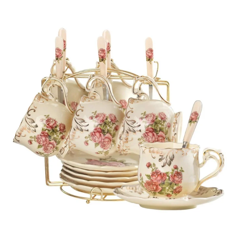 

Yolife Ceramic Cups And Saucers Bone China Ivory Coffee Cup Set British Afternoon Black Tea cup Set Porcelain Teacup With Spoon