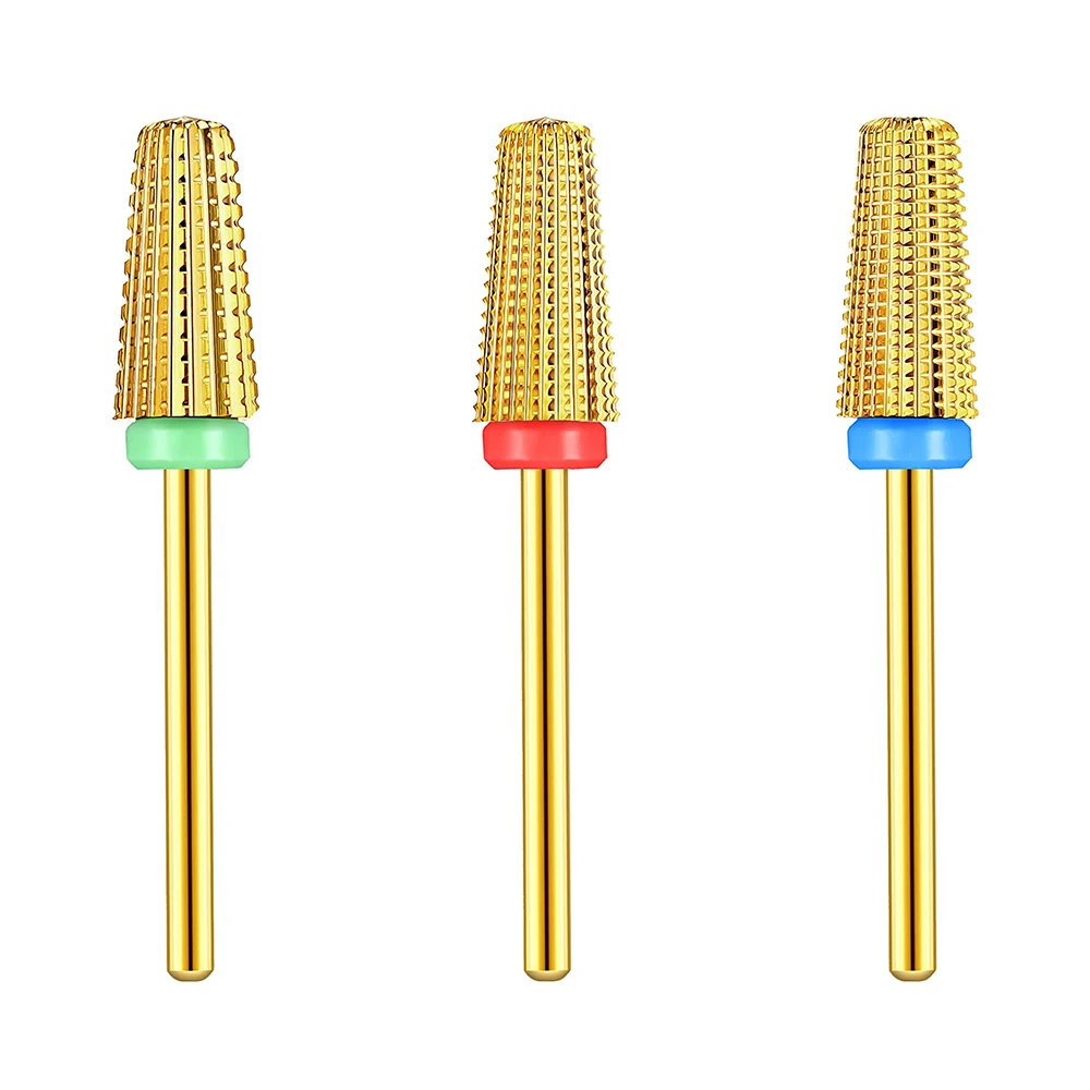 

3 шт./компл. 5 в 1 Карбид розового золота вольфрамовые сверла для ногтей конические фрезы лак для ногтей инструмент 3/32 дюйма размер хвостовика