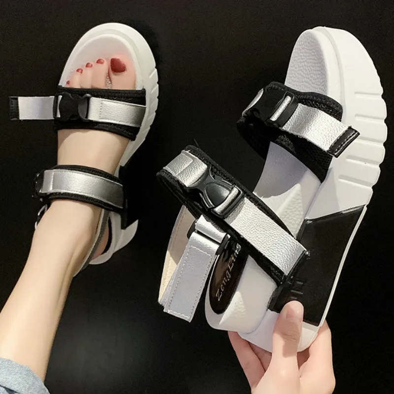 Сандалии женские с открытым носком босоножки пряжкой и прорезями на липучке
