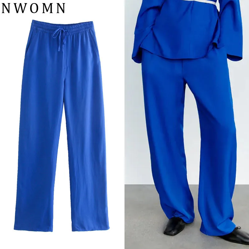 Женские брюки NWOMN, синие брюки с широкими штанинами 2021, женские брюки свысокой талией для женщин, Мешковатые повседневные свободные брюки срегулируемой талией