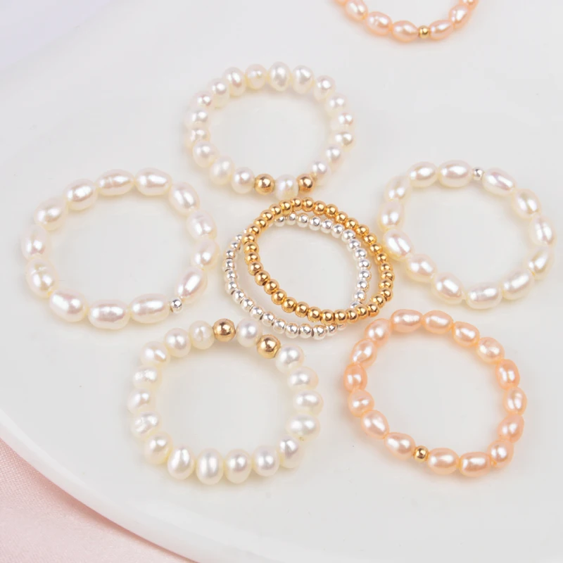 Женские парные кольца с натуральным жемчугом ASHIQI из серебра 925 пробы