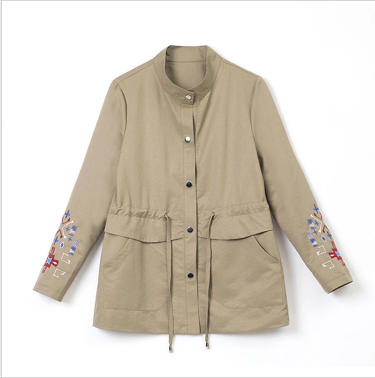 

2020 Spring New Middle-Aged Women Jacket Coat Stand Collar Long Sleeve Embroidered Casual Loose Outerwear & Coats T717