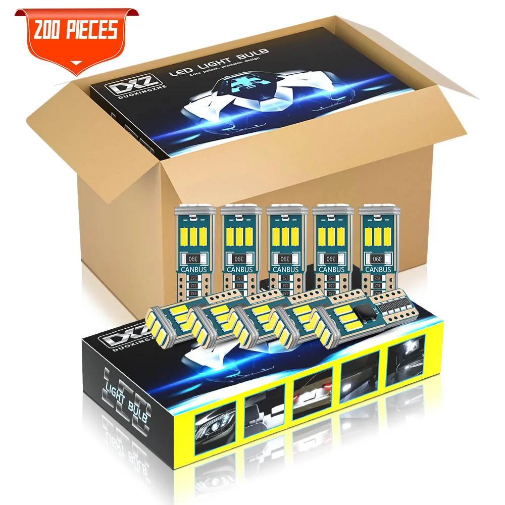 DXZ 200 шт. T10 светодиодный ные автомобильные W5W светодиодные лампы 9 SMD Canbus 168 194 белые