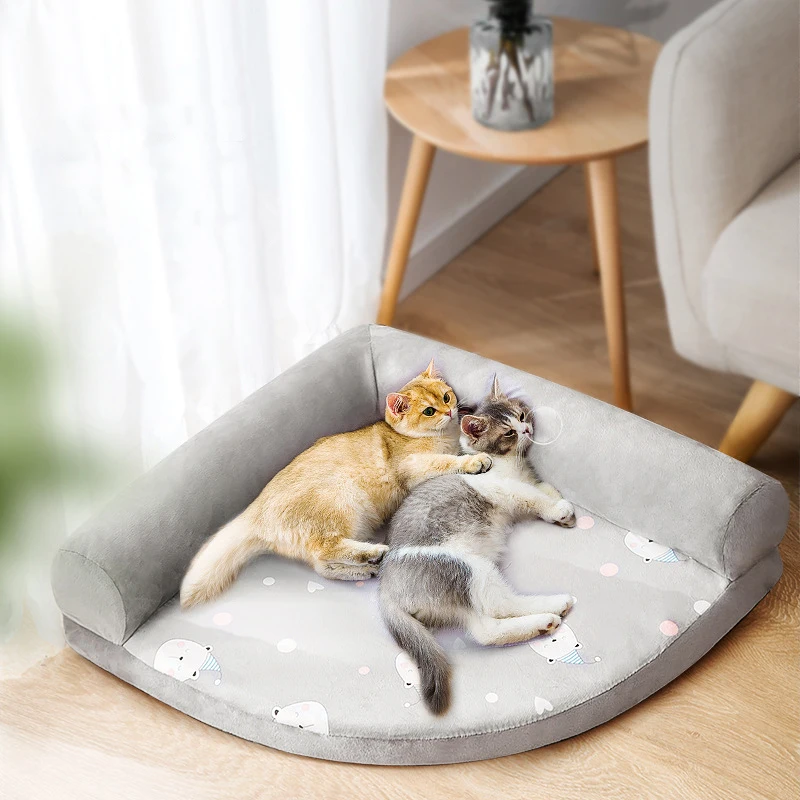 

Short Plush Cats Bed Dogs Sofa Pet Sleeping Mat Available In All Seasons Soft And Comfortable Corner Cat Nest Cute Pets Supplies