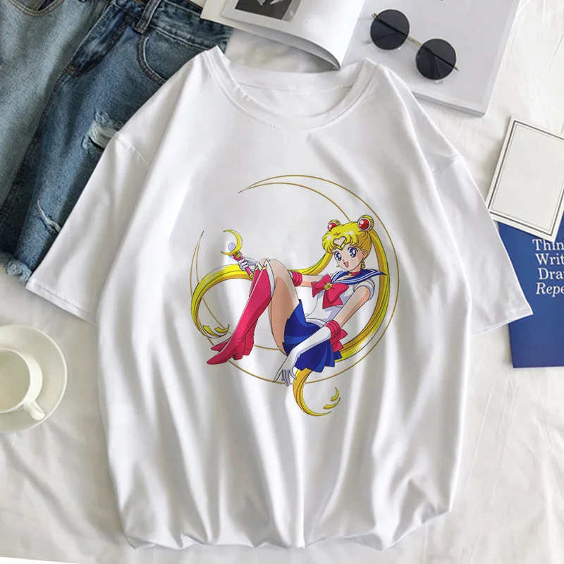 Sailor Moon Cat Футболка женская летняя Kawaii стильная одежда Harajuku футболка Ulzzang Повседневная футболка с коротким рукавом женская футболка - Цвет: 2876